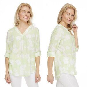 Penmans Green V-Neck Floral Blouse‎ Size 14  Relaxed Fit Bohemian Lagenlook Boho